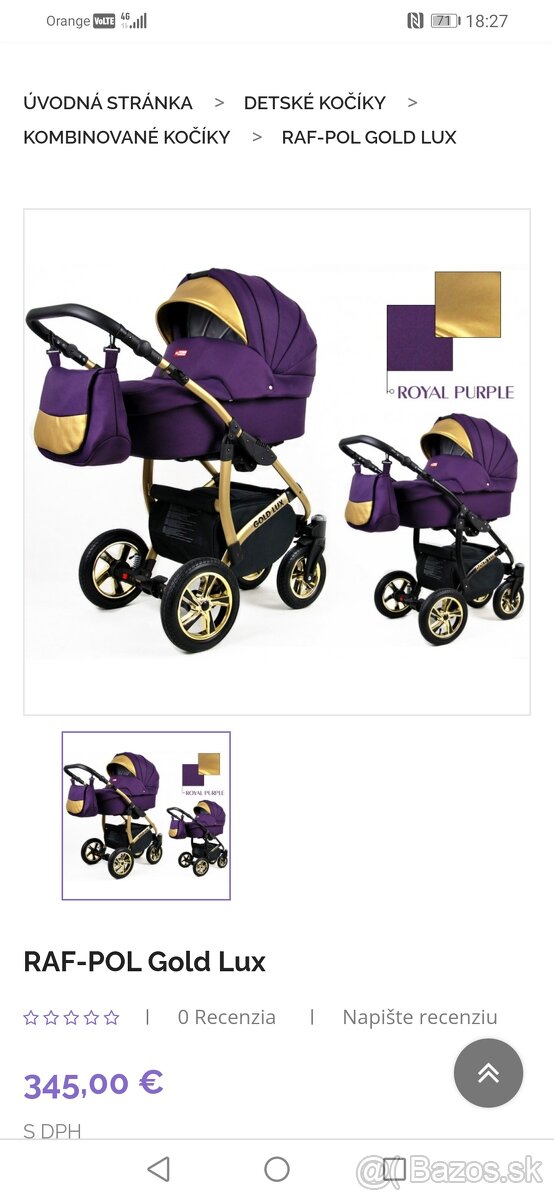 SET Kočík Baby lux de luxe purple 3v1+golfac