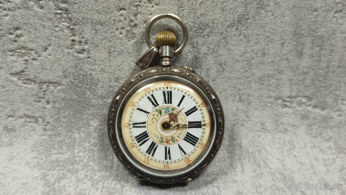 Staré stříbrné kapesní malované hodinky, PACKETOU IHNED