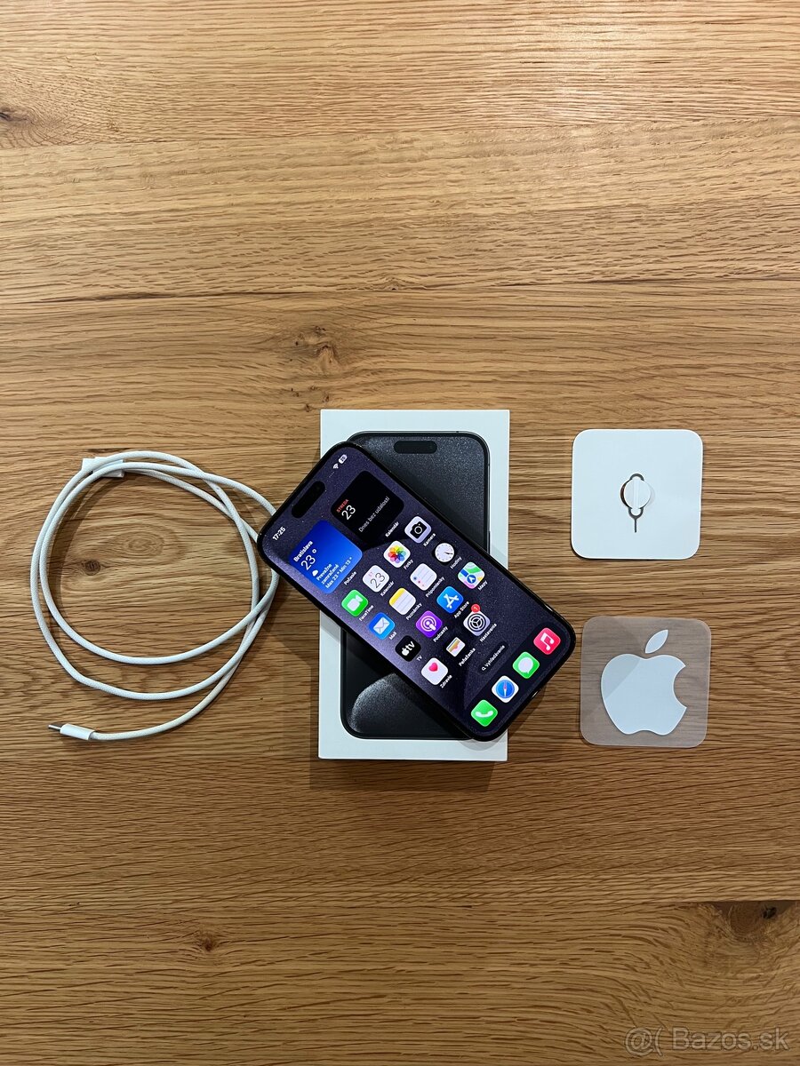 iPhone 15 PRO 256GB BLACK TITANIUM - 93% BATÉRIA - TOP STAV