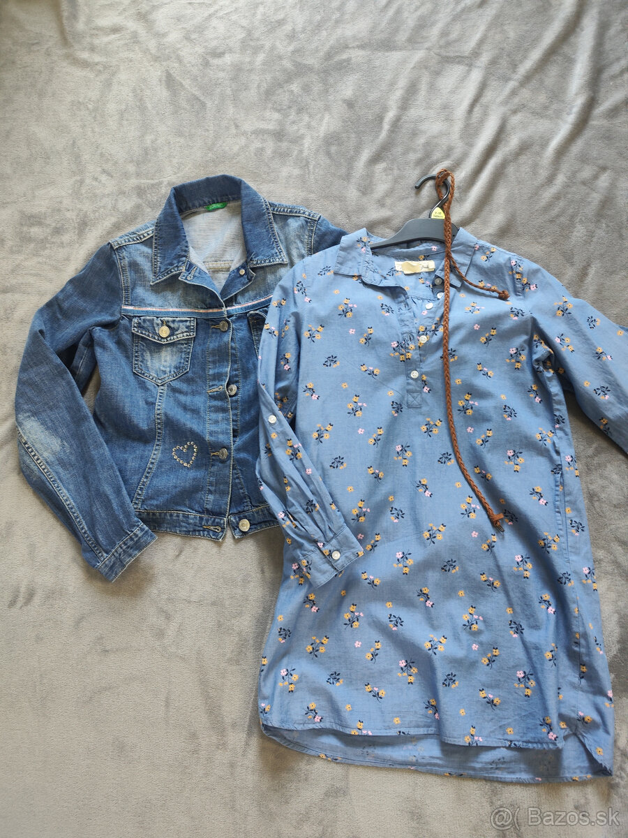 Dievčenské šaty H&M + rifl.bunda Benetton, velk.140/10 rok.