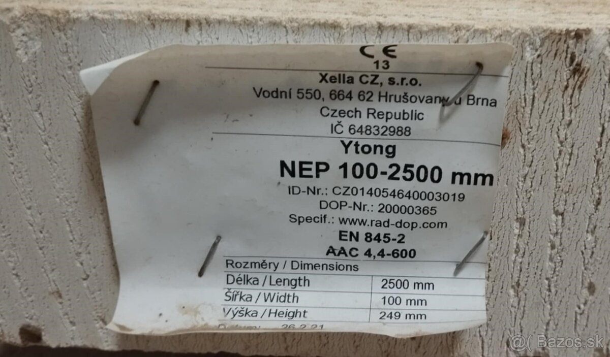 Predám nenosný preklad YTONG NEP 100-2500 mm