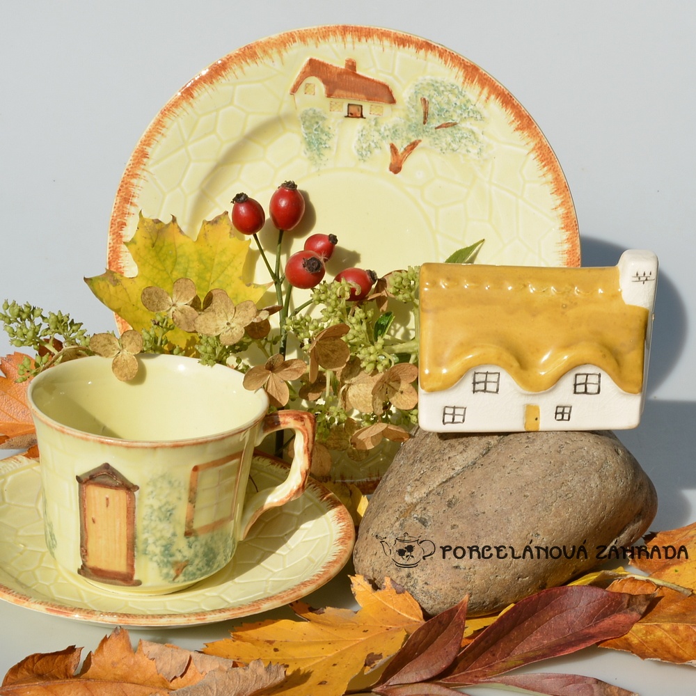 Starožitný keramický trojset z Anglicka - Domček