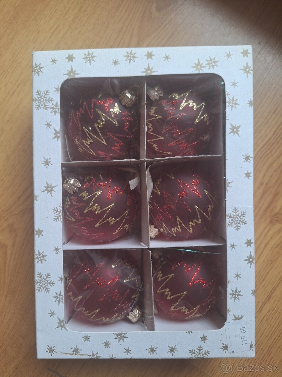 Vianočné gule, sklenené, červené.