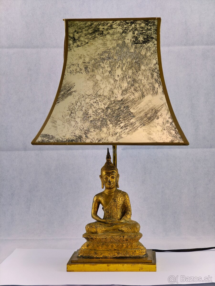 Antická bronzová stolová lampa s Budhovou soškou