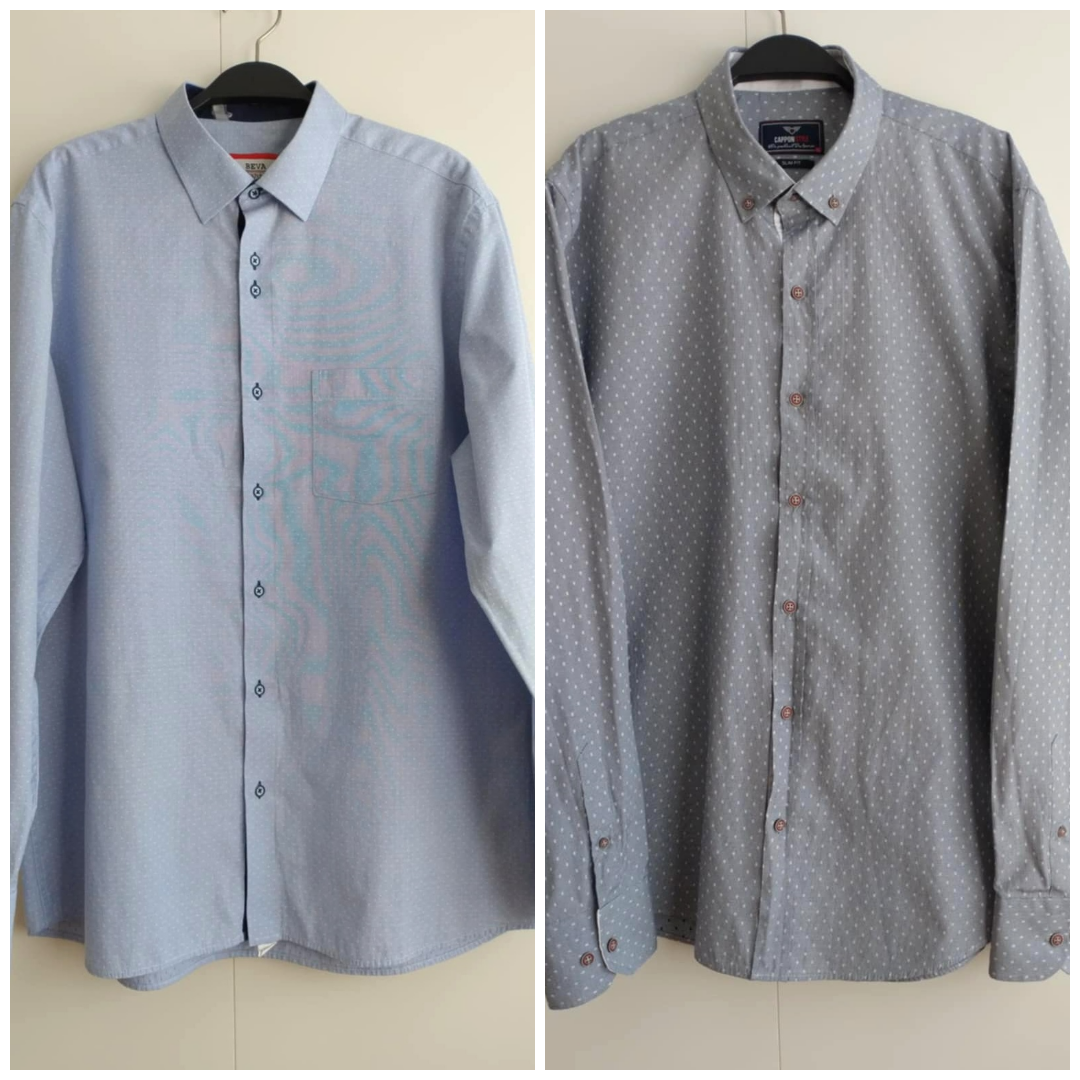 SET 2x pánska košeľa s dlhým rukávom (modrá, sivá)