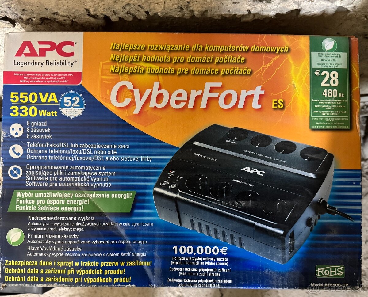 Predam záložný zdroj APC CyberFort UPS 550VA, 330WATT, nový