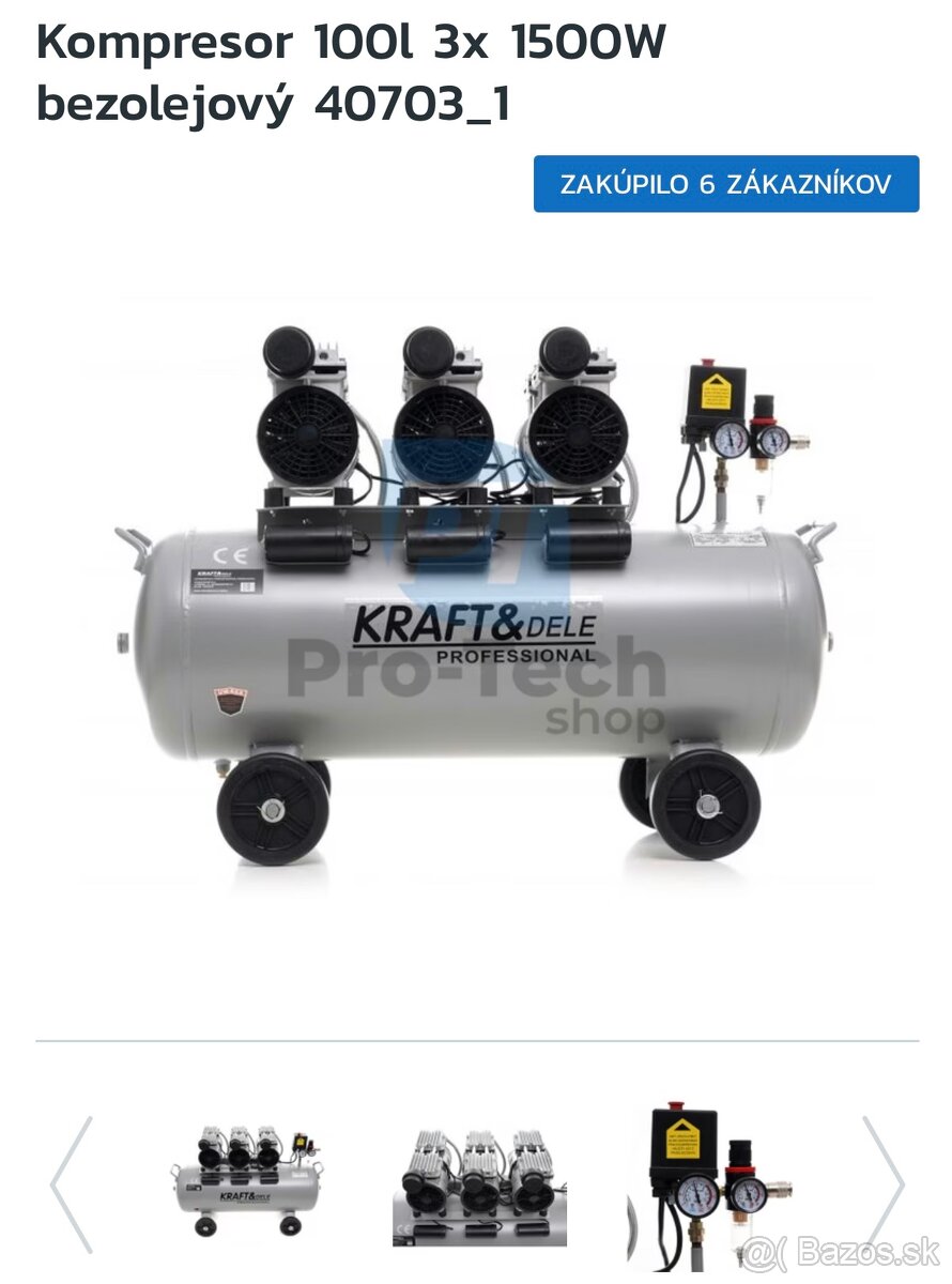 Kompresor 100l 3x1500w bezolejovy