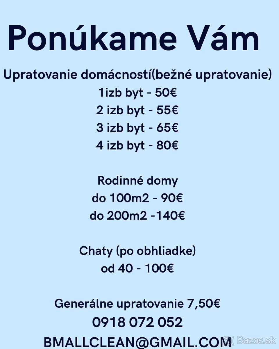 Upratovacie služby Čadca a okolie