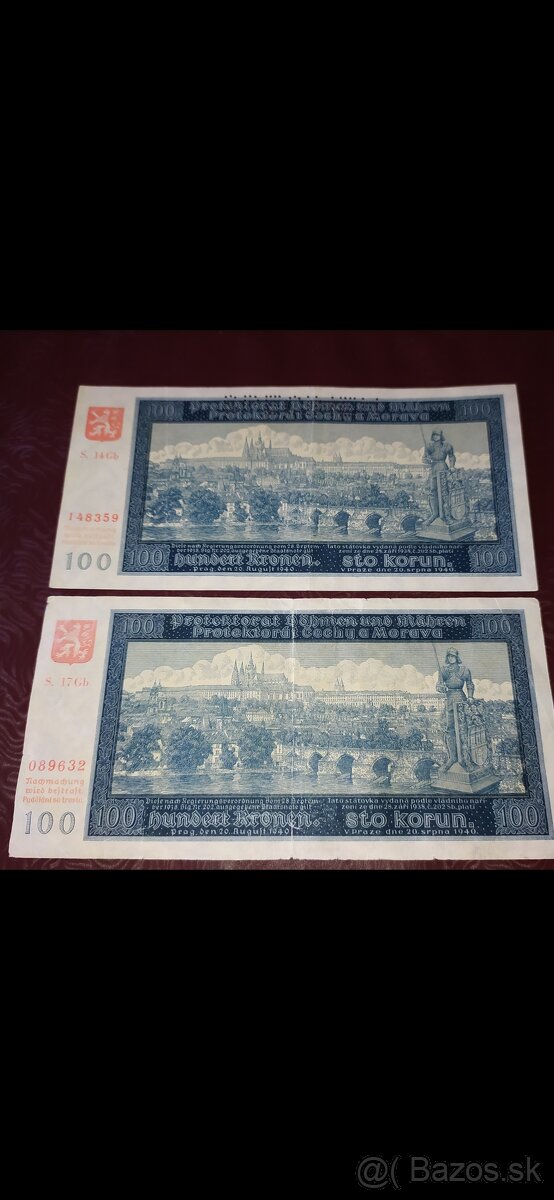 BANKOVKY 100 KORUN 1940, NEJVZÁCNĚJŠÍ SÉRIE Gb, OBĚ VARIANTY
