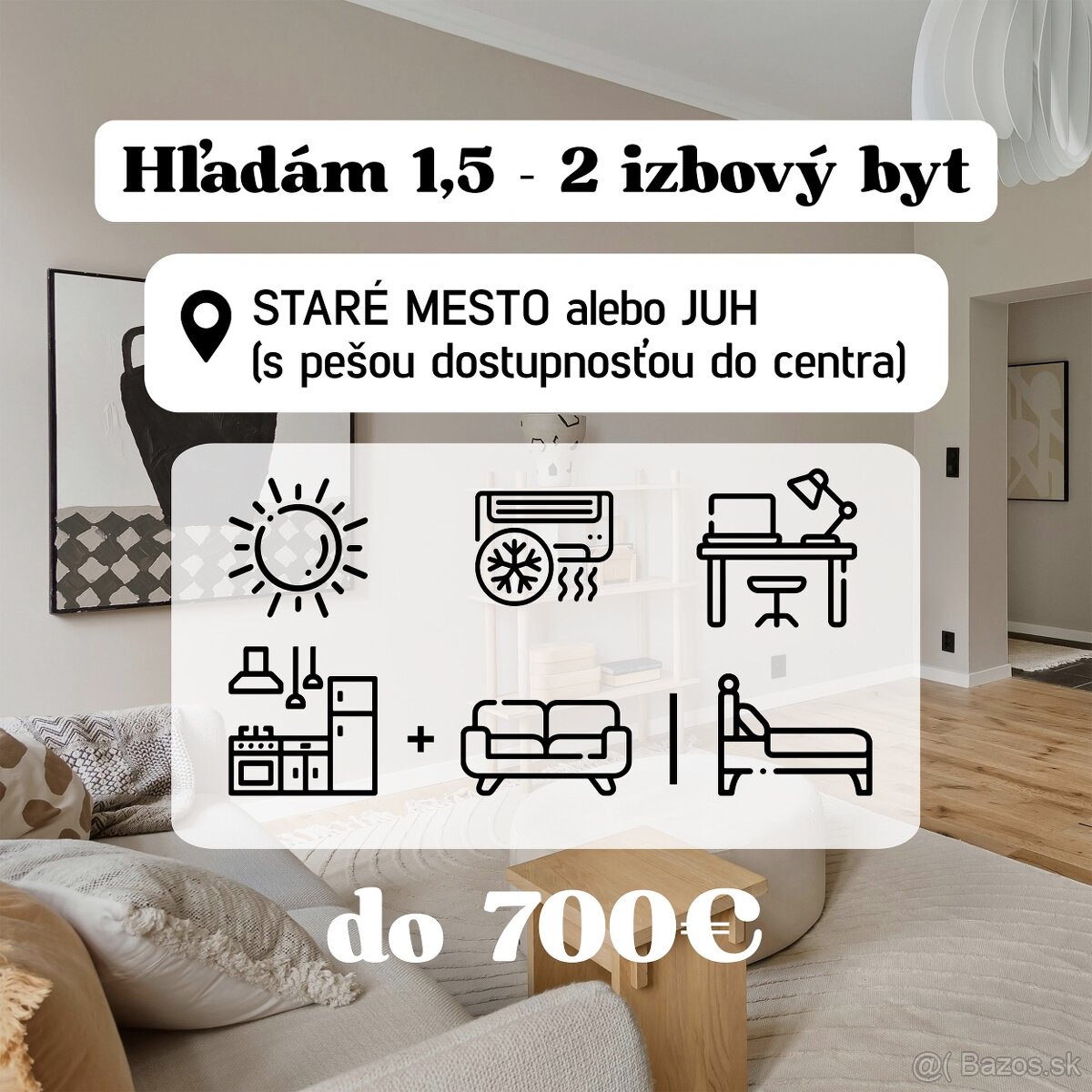 Hľadám 1,5 - 2 izbový byt pre 1 osobu