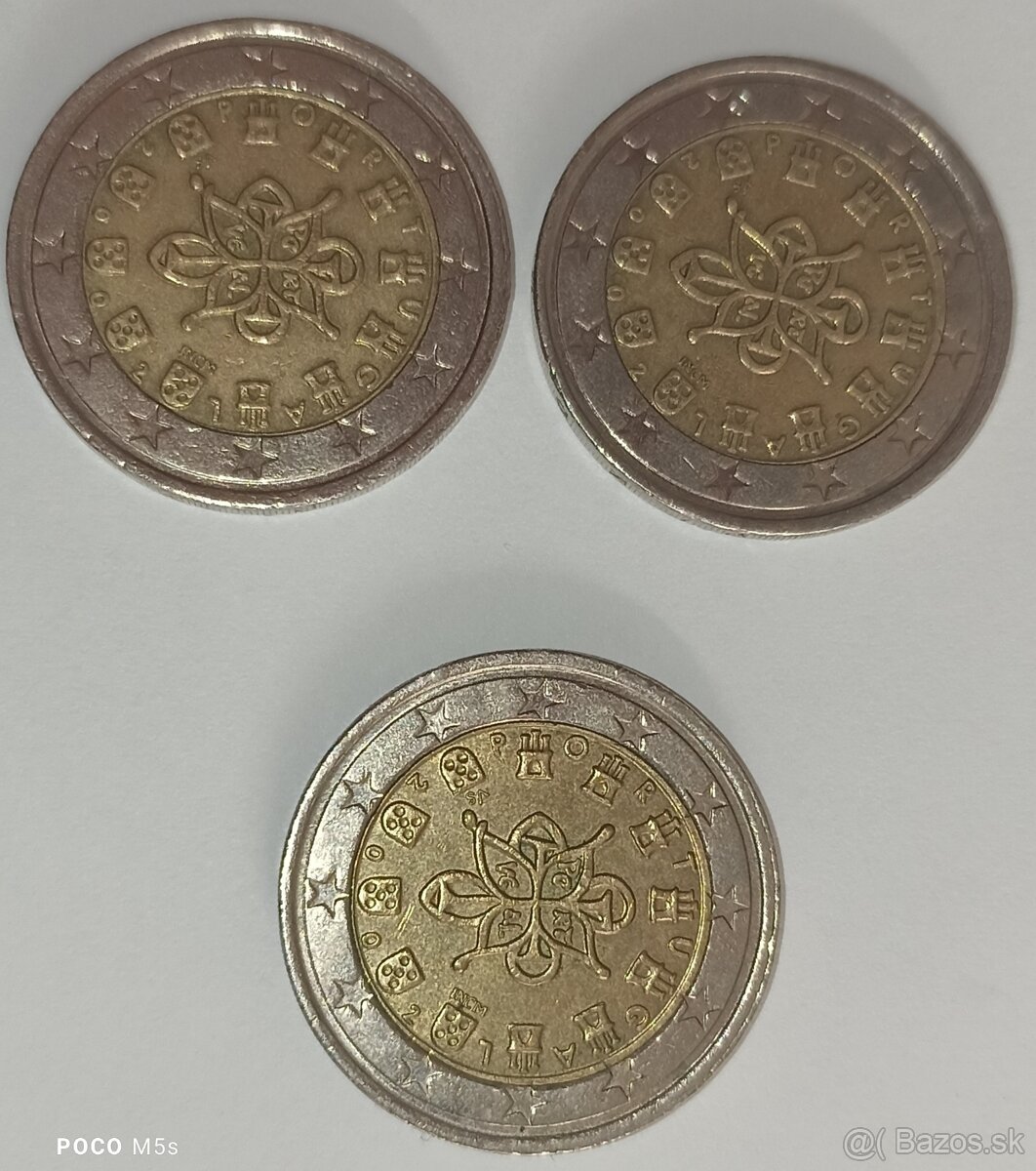 Portugalsko 2 eurá 2002 s chybami razenia vzácna unikátna mi