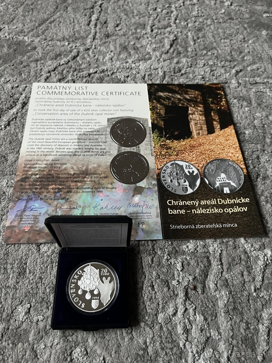 20 Euro Dubnícke bane PROOF 2014 + pamätný list