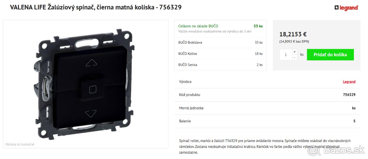 Vypinač žalúziový Legrand Valena Life