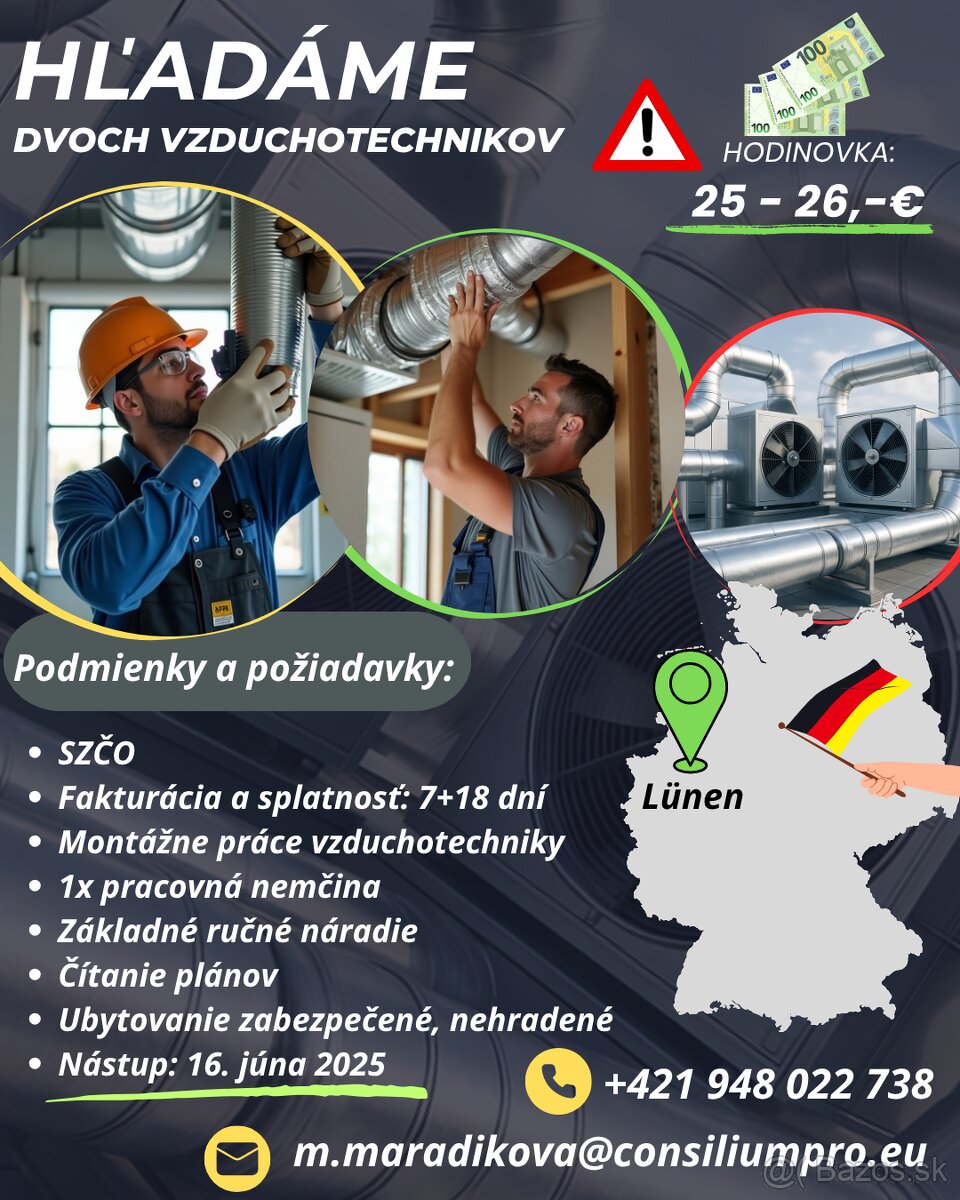 Hľadajú sa dvaja vzduchotechnici.