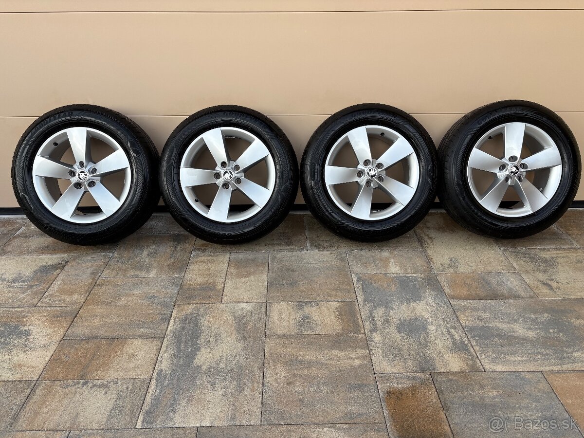 ALU DISKY SKODA5x112 R17+NOVÉ LETNE PNEU GOODYEAR 215/65 R17