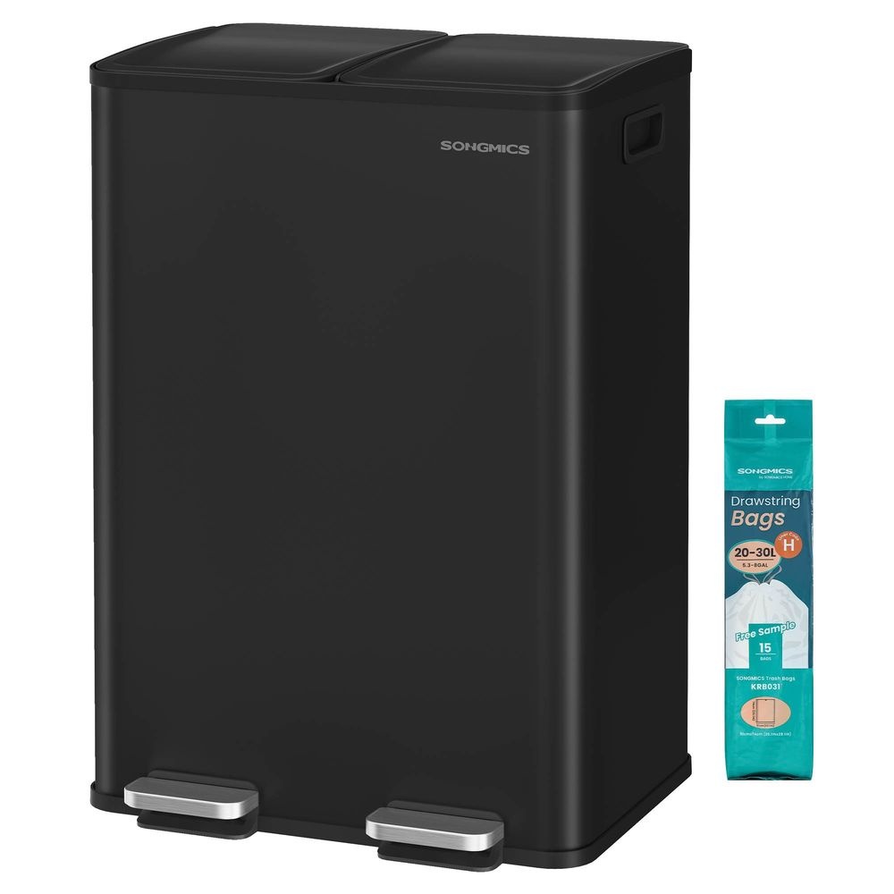 2× Dvojitý odpadkový kôš SONGMICS 2×30 l – čierny, nový