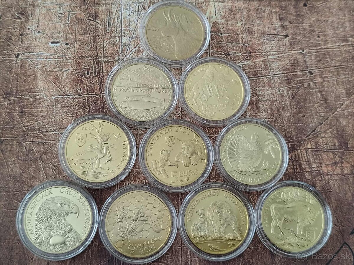 5€ mince, fauna a flóra, UNC, euro vlk,včela ,euro minca