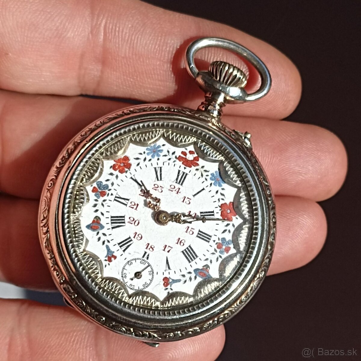 Starožitné pánské stříbrné zdobné kapesní tzv. štýrské hodin