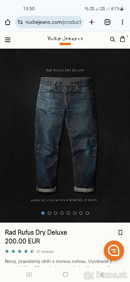 Pánske džínsy Nudie jeans rad rufus dry deluxe W36 L32