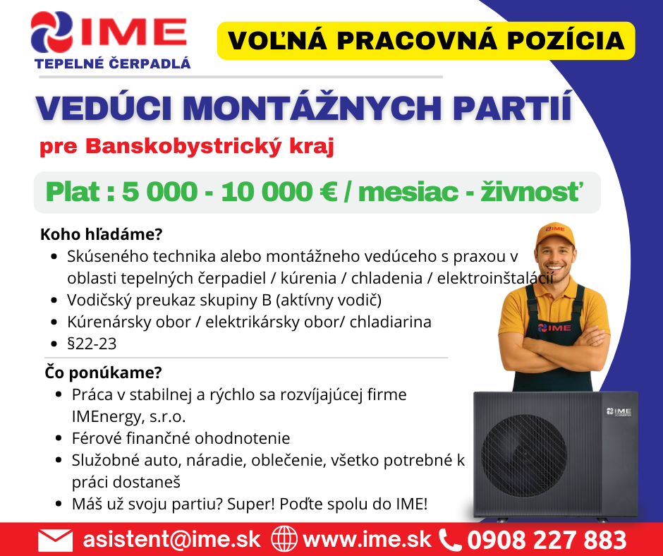 Vedúci montážnych partií pre BB kraj - Tepelné čerpadlá IME