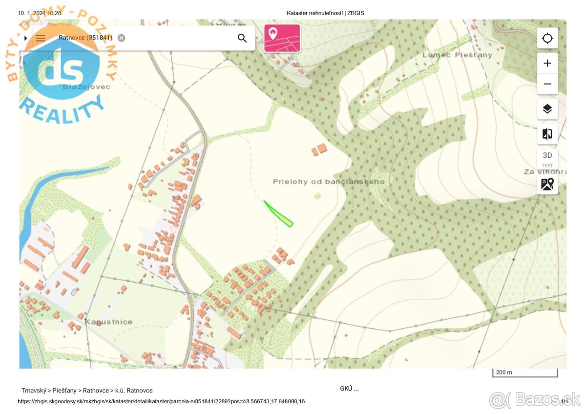 Na predaj pozemok 1.097 m2 určený podľa UPI na výstavbu rodi