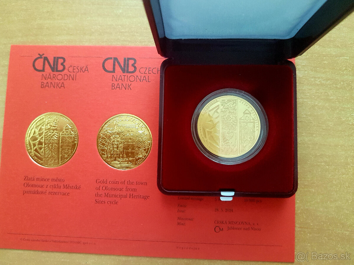 Zlatá minca 5000 Kč Olomouc bk 2024 pod cenu zlata