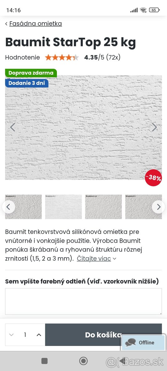 Baumit Star top silikónová omietka -Ryhovana 2mm
