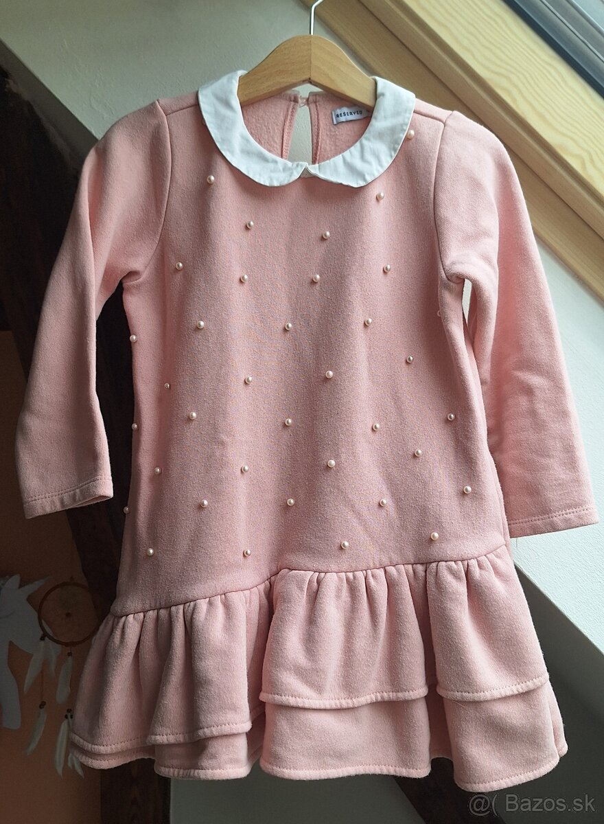 Zateplené ružové šaty s perličkami Reserved, vel. 104