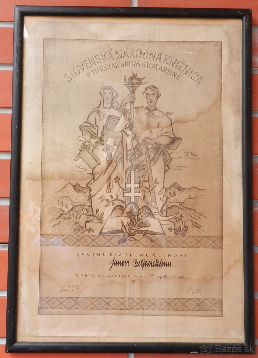 Martin Benka (1988-1971)-"Diplom Slovenskej národnej knižni