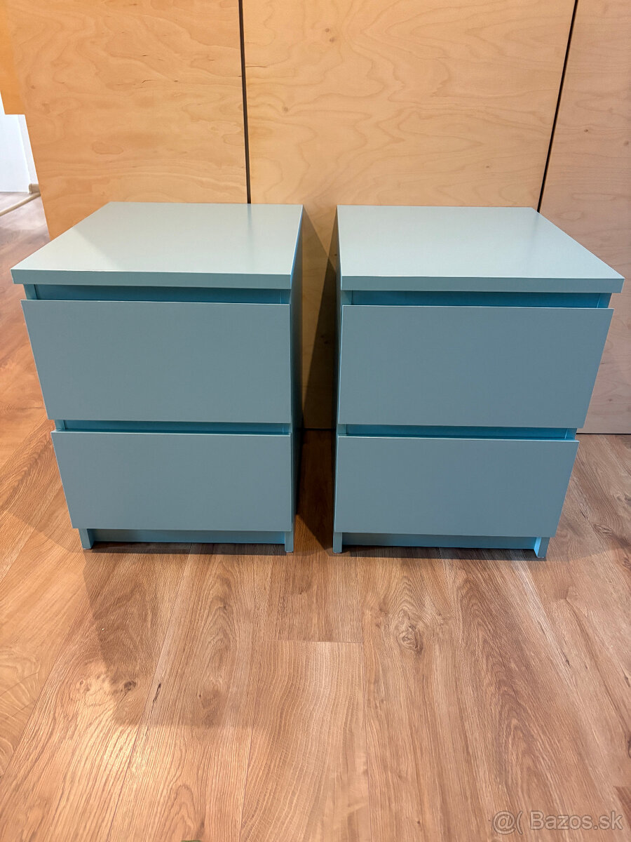 2x IKEA MALM Komoda s 2 zásuvkami, tyrkysová, 40x55 cm