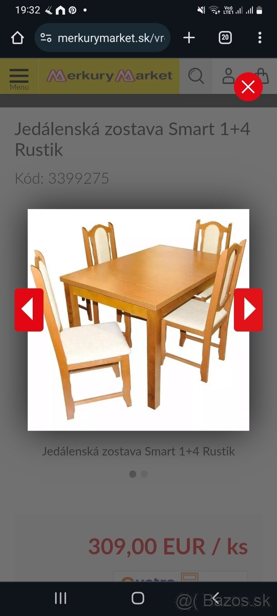 Drevený stôl, 4 stoličky