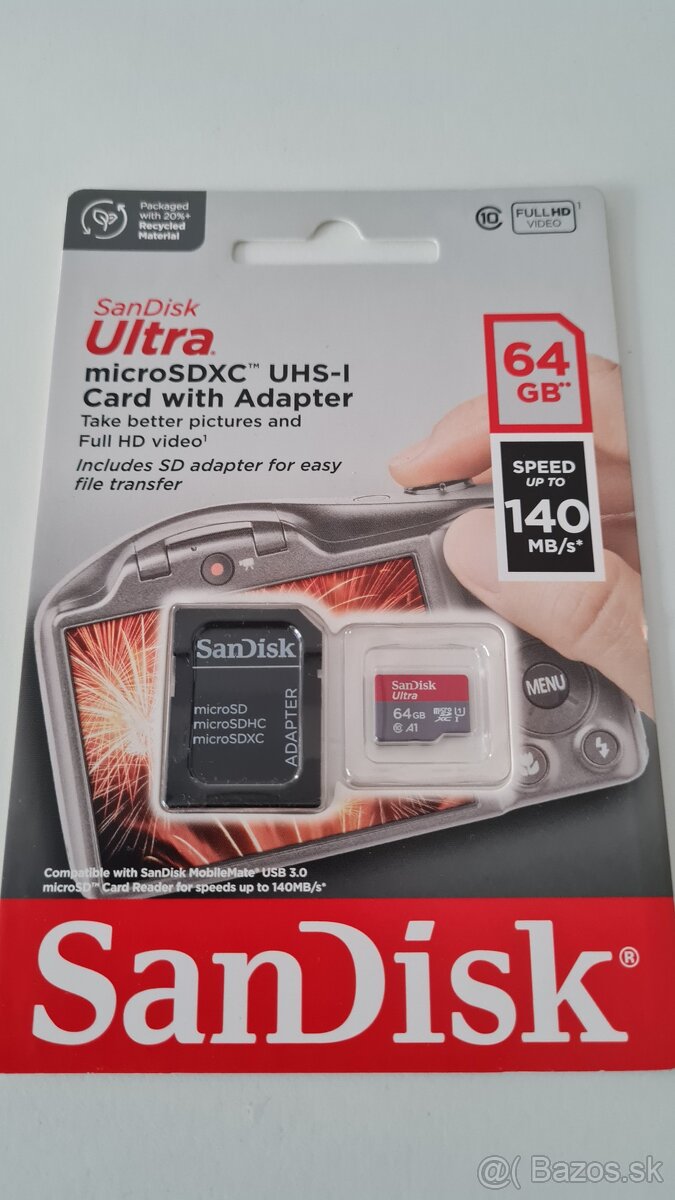 SanDisk Ultra 64GB microSDXC karta, UHS-I A1 + SD
