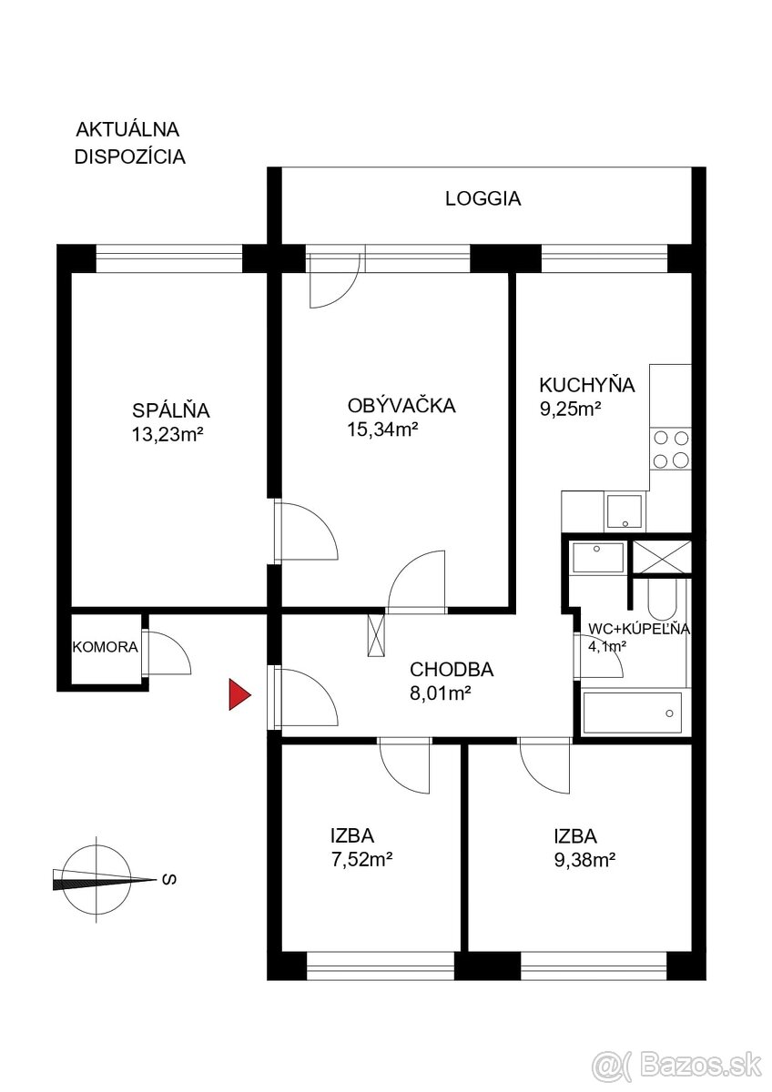 4-izbový byt s lodžiou – Krakovská 17, Košice IV, Železníky
