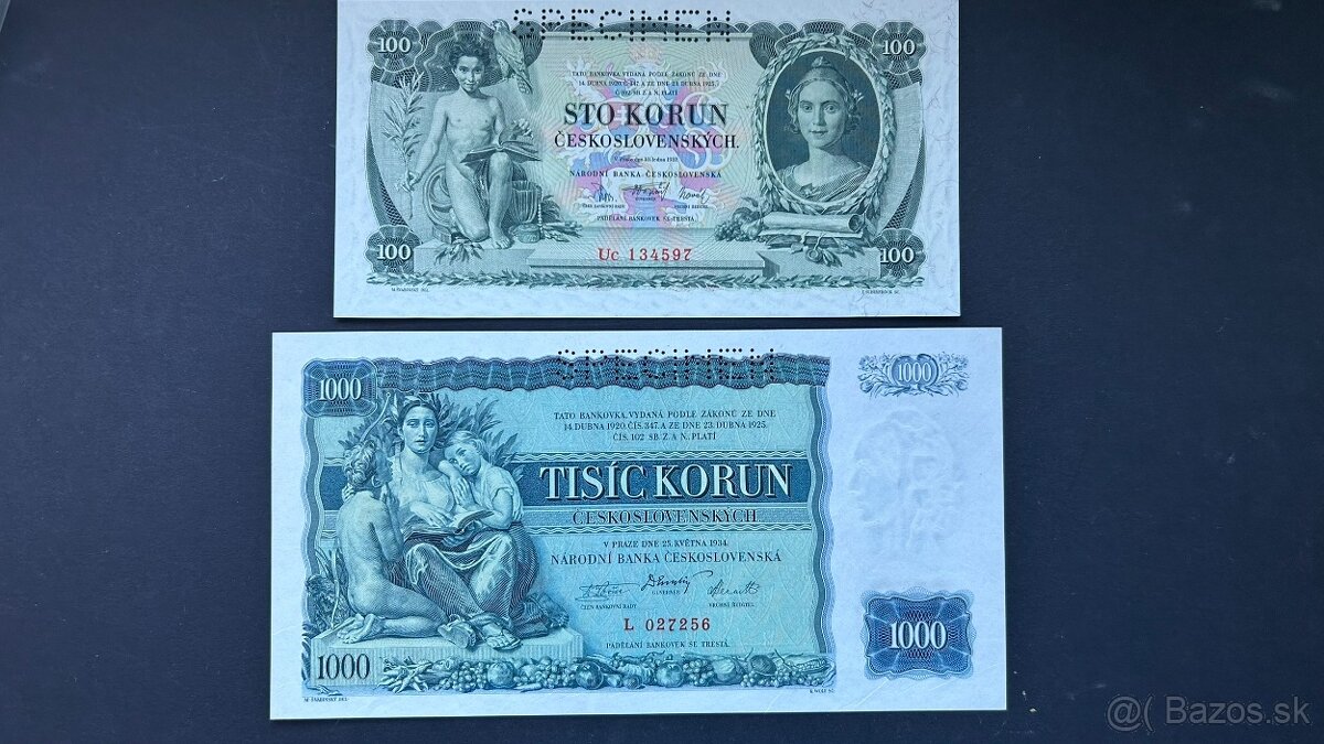 Bankovky 1.ČSR  Specimen UNC