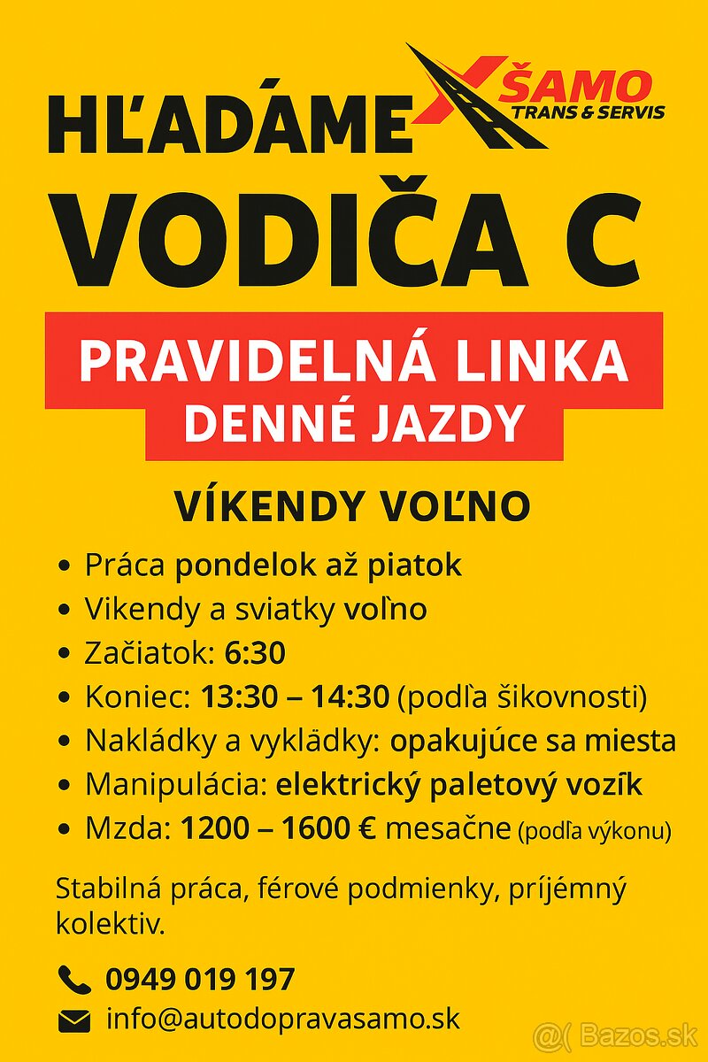 Vodič C – pravidelná linka, denné jazdy, víkendy voľno