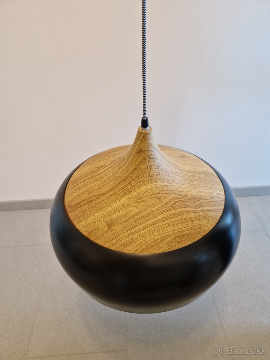 Industrial závesná lampa čierna,drevo dekor , Tomons