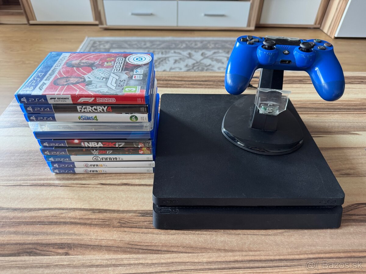 Playstation 4 Slim 1TB + Controller + Nabíjačka + 10 hier