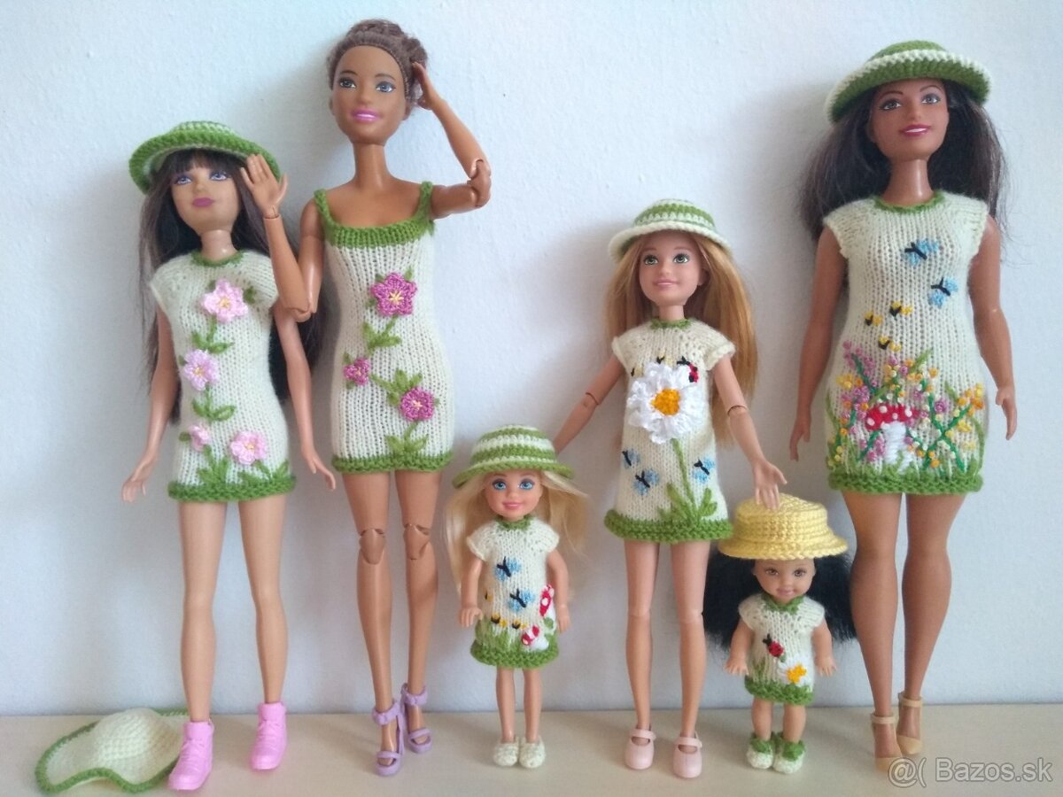 letné šaty s bodkami na bábiky barbie ken RH klobúk kabelka