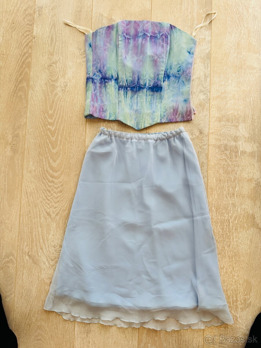 Luxusný set (korzet a sukna) ručne šitý, modrá, small