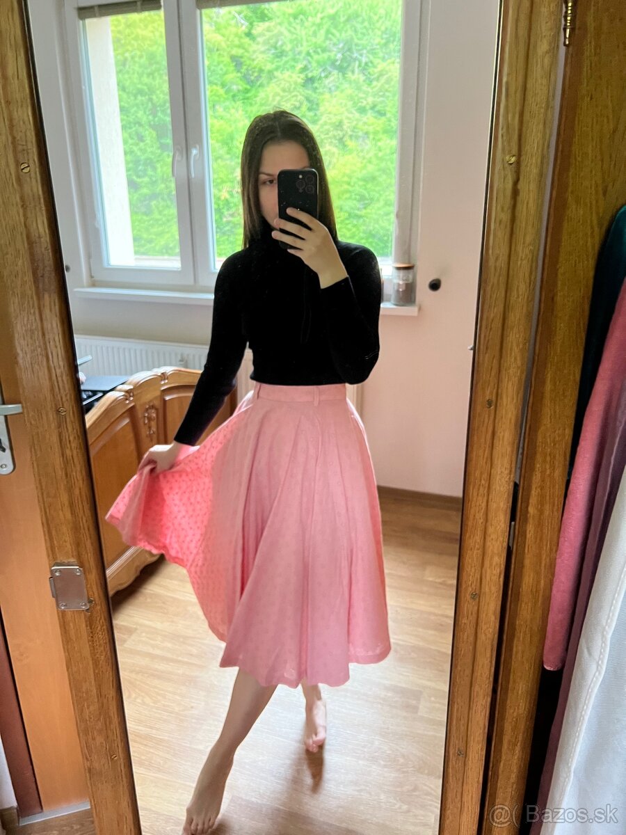 Hearts and found ružová madeirová midi sukňa XS