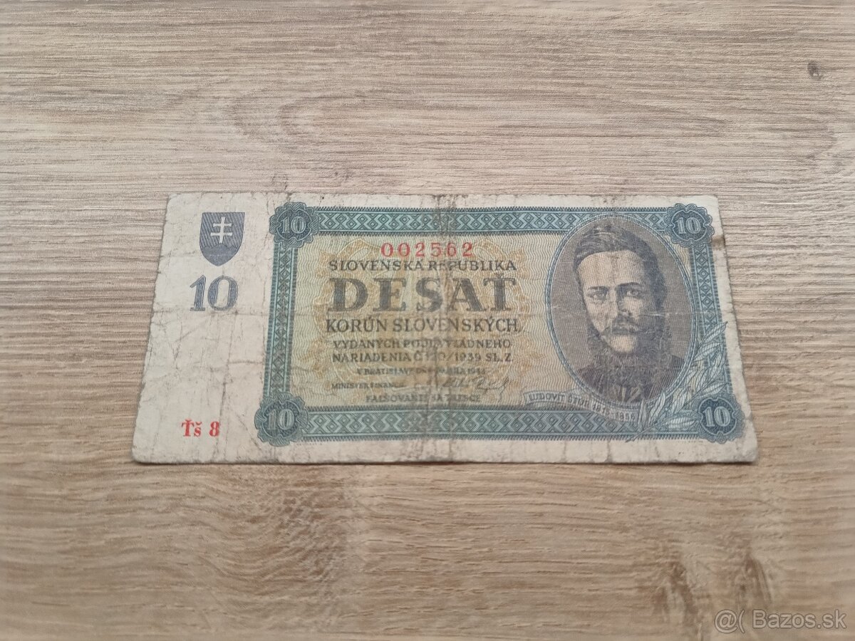bankovka 10 Ks 1943 Ťš8 Neperforovana Slovenský štát