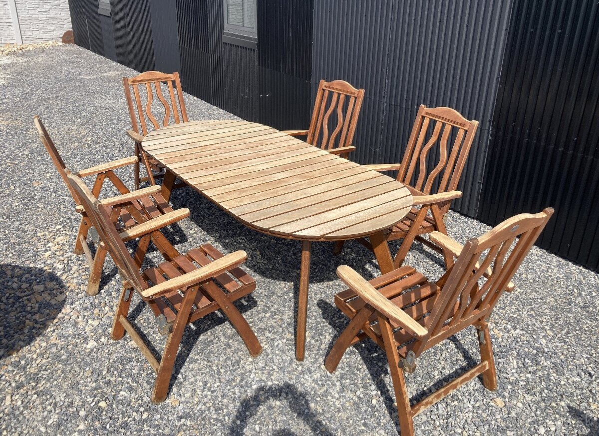 AKCIA - TEAK - Lakovany set - XXL Stol + 6 poloh.stoliciek
