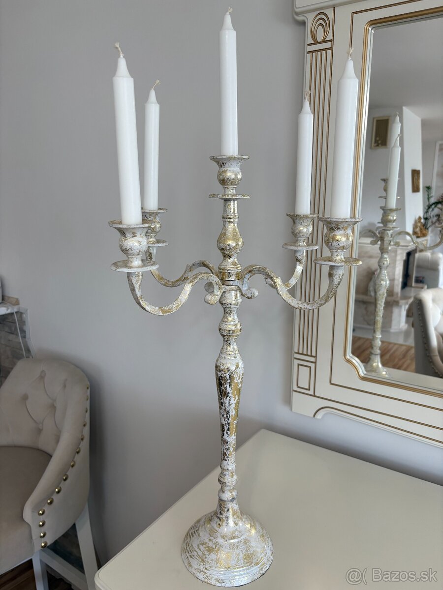 5-ramenný svietnik v štýle Shabby Chic