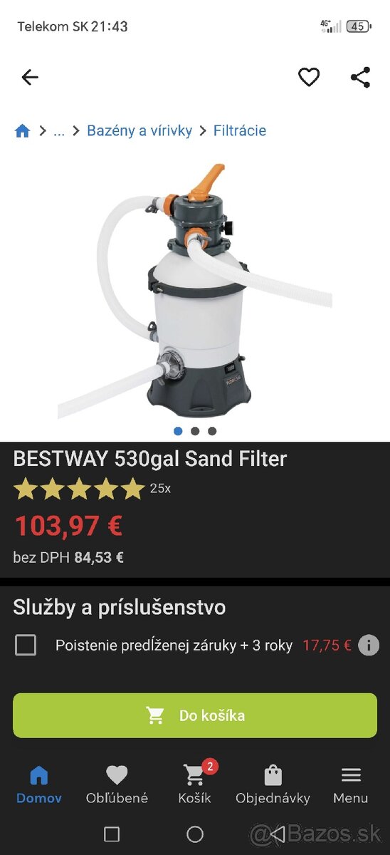 Piesková filtrácia 3m3/h