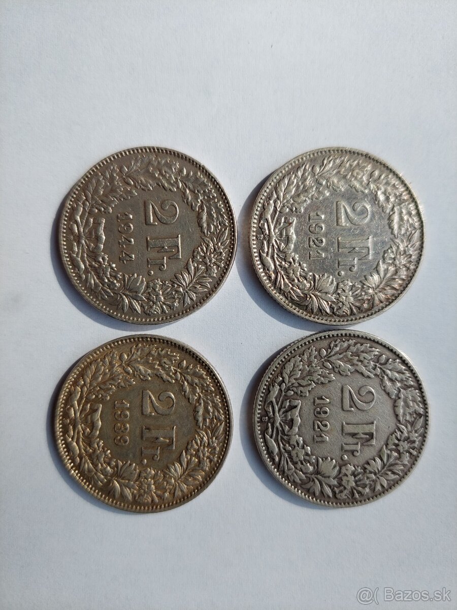 Švajčiarsko 7 ks strieborných 2 frankov.