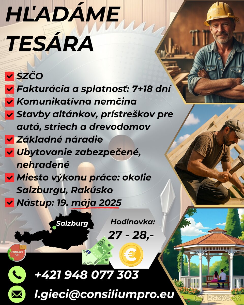 Hľadáme tesára, práca v Rakúsku.