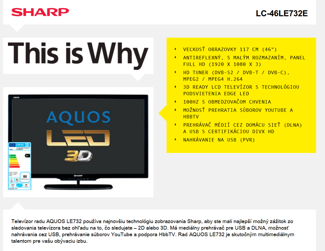 sharp LC-46LE732E, 3d telka
