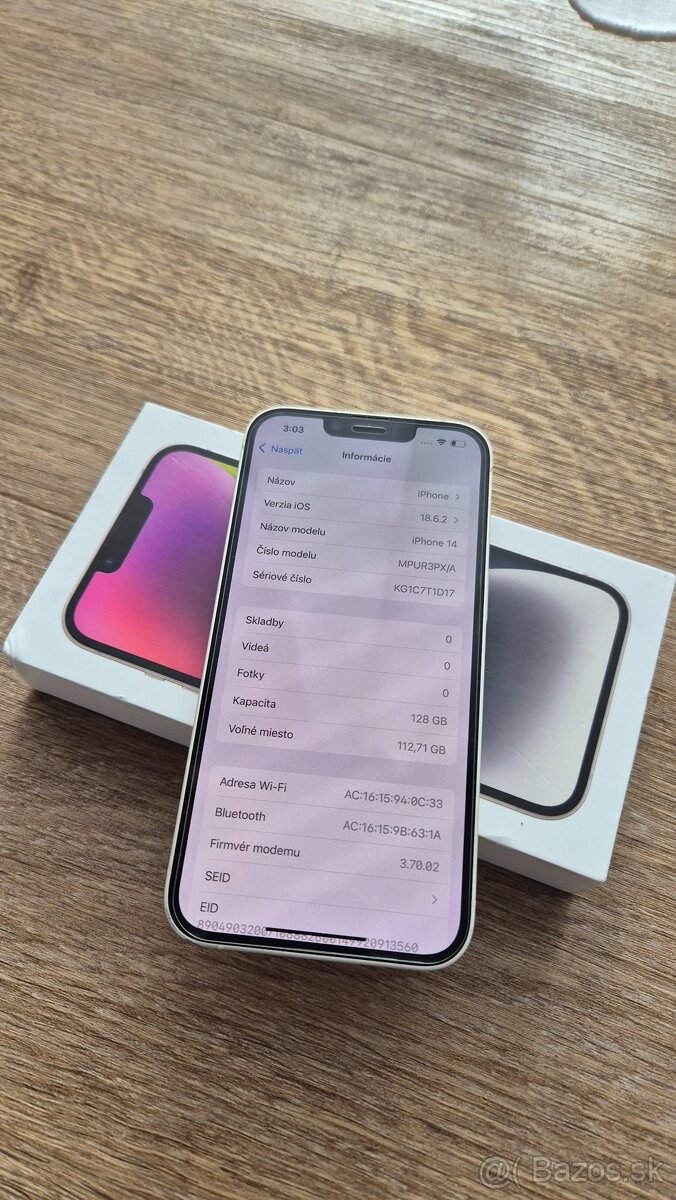 Apple Iphone 14 128gb, biely 84% batéria