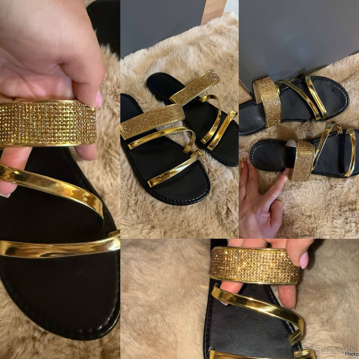 gold crystal stylove nove letne damske sandale-slapky