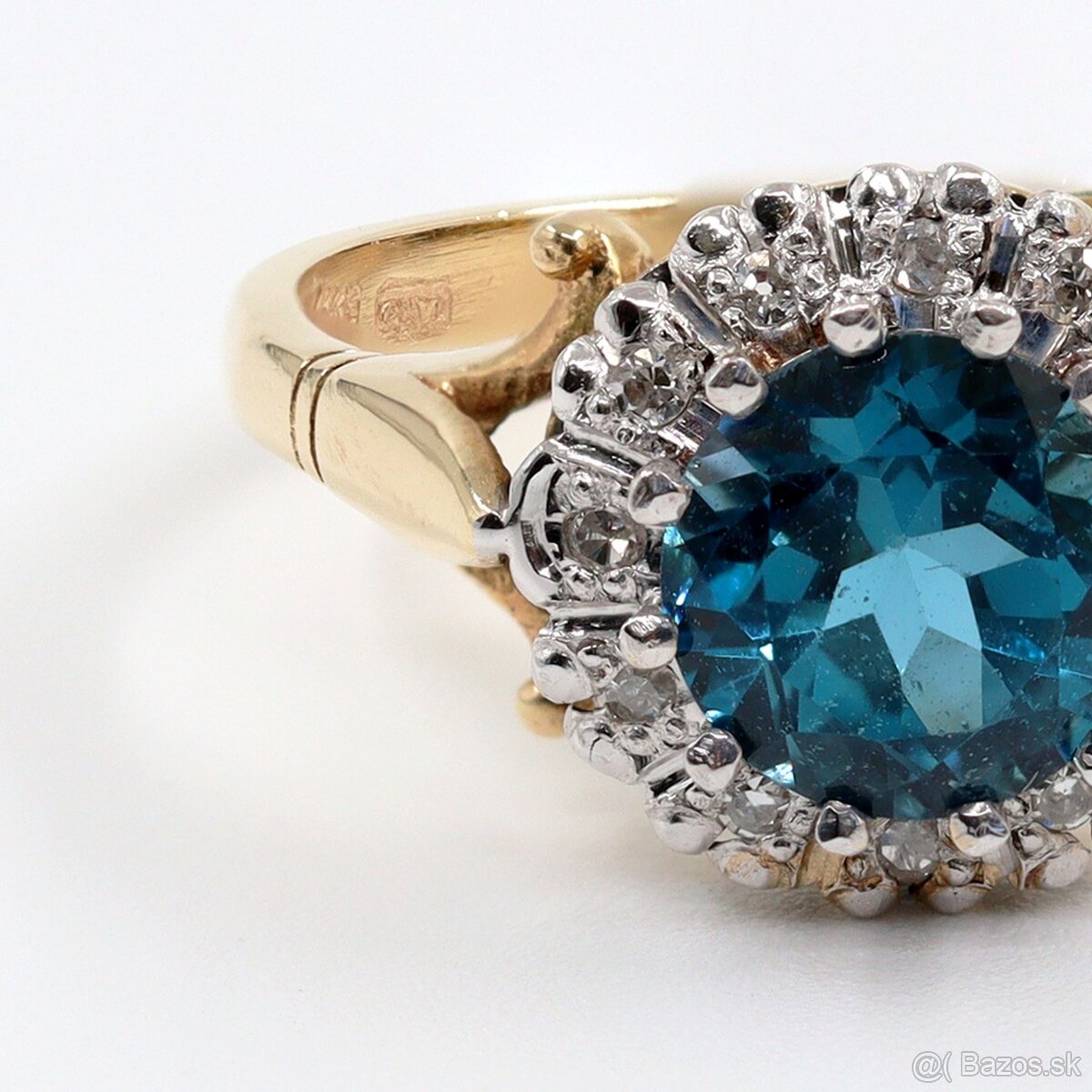 Prsteň z 14k zlata s 1,43ct prírodným Topásom a diamantmi